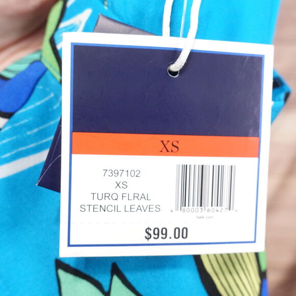 NWT KAARI BLUE TURQUOIS FLORAL STENCIL LEAVES SLEEVELESS FLORAL DRESS WOMENS XS - Picture 8 of 9